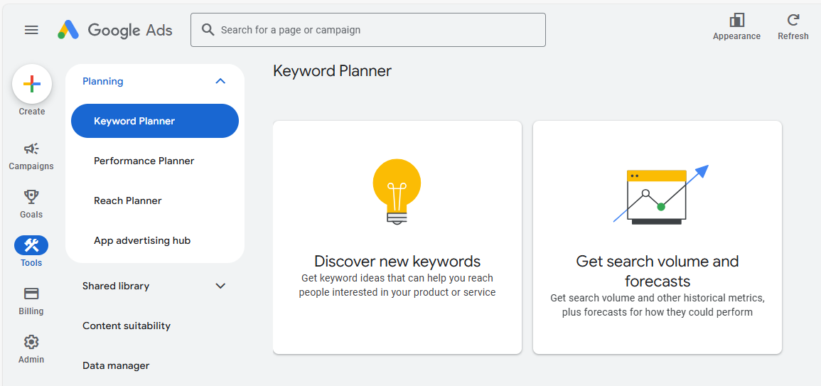 Google Keywords Plannner